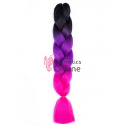 Coada de par afro impletita de  60 cm Premium 310 - Brunet-Mov-Roz Neon